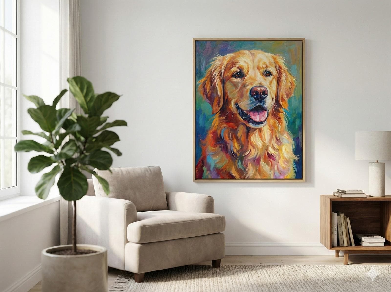 Canvas print mockup on a living room wall